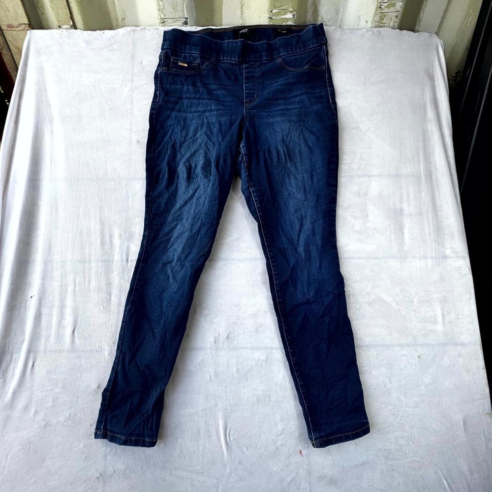 Nine West Pull On Skinny Jeans Womens 12 Blue Denim Dark Wash Everyday Wear
